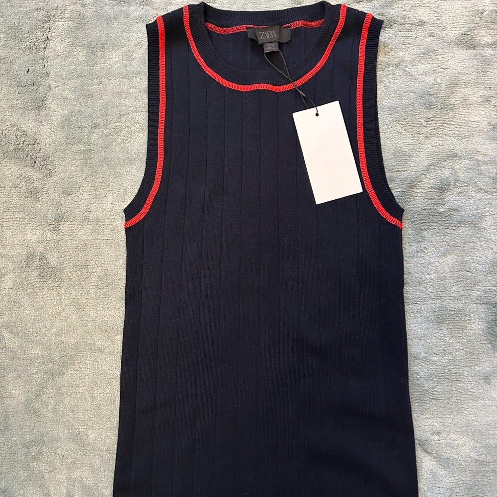 Zara NWT Navy Rib Knit Tank
